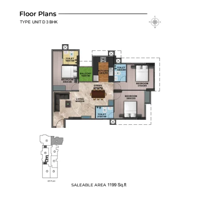 3 BHK TYPE D FLOOR PLAN OF SHANOOR PENTA COUNTY TULIPS APARTMENTS IN KAZHAKUTTOM